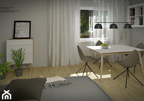 Projekt wnętrza mieszkania w bloku - Mała biała szara jadalnia w salonie, styl nowoczesny - zdjęcie od Darien Design