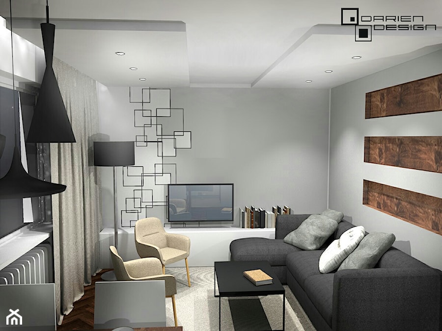 Projekt wnętrza mieszkania w poznańskim bloku - Salon, styl nowoczesny - zdjęcie od Darien Design