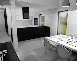Projekt wnętrza domu jednorodzinnego z poddaszem użytkowym - Średnia biała szara jadalnia w salonie ... - zdjęcie od Darien Design - Homebook