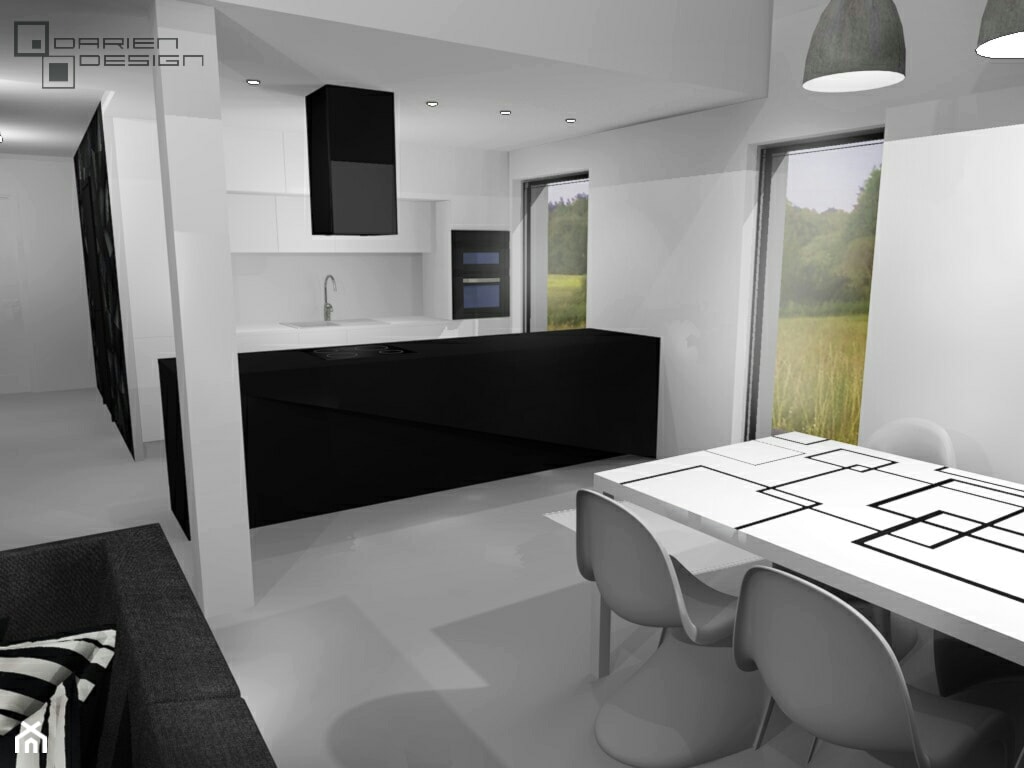 Projekt wnętrza domu jednorodzinnego z poddaszem użytkowym - Średnia biała szara jadalnia w salonie ... - zdjęcie od Darien Design - Homebook