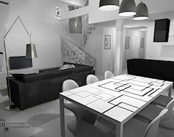 Projekt wnętrza domu jednorodzinnego z poddaszem użytkowym - Duża szara jadalnia w salonie, styl mi ... - zdjęcie od Darien Design - Homebook