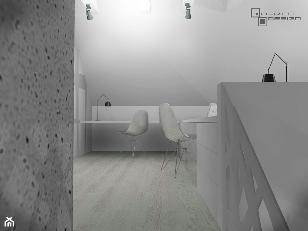 Projekt wnętrza domu jednorodzinnego z poddaszem użytkowym - Średnie z zabudowanym biurkiem białe bi ... - zdjęcie od Darien Design - Homebook
