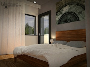 Projekt wnętrza domu jednorodzinnego - Mała biała szara sypialnia, styl industrialny - zdjęcie od Darien Design