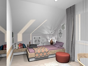 Dom w Tychach - Średnia biała szara sypialnia na poddaszu - zdjęcie od Room no. 7