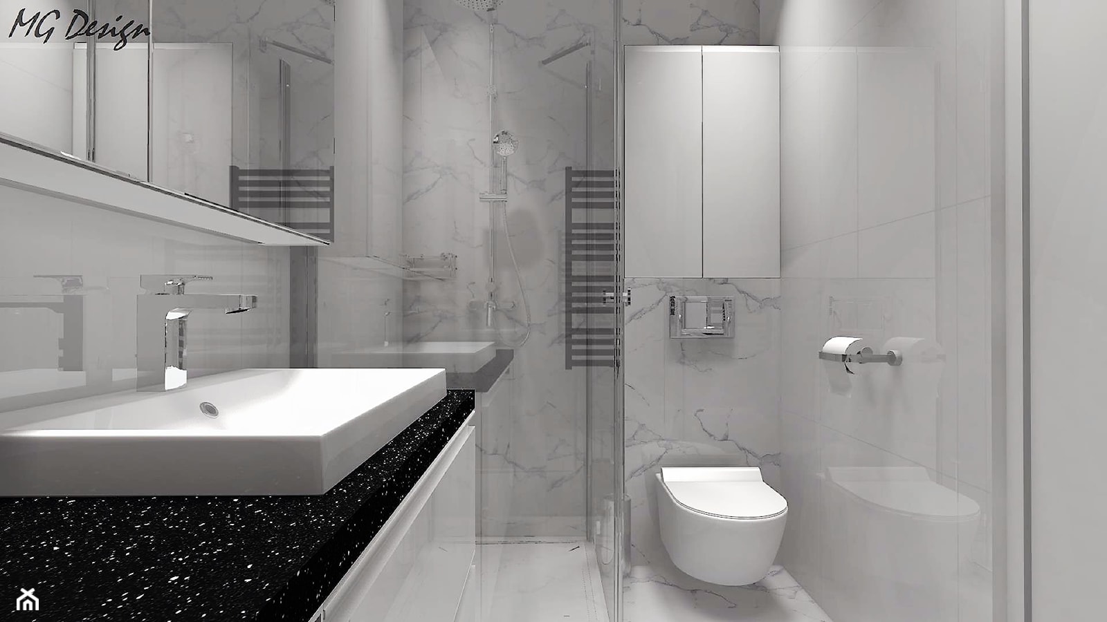 Biała łazienka z prysznicem - zdjęcie od MG Design - Homebook