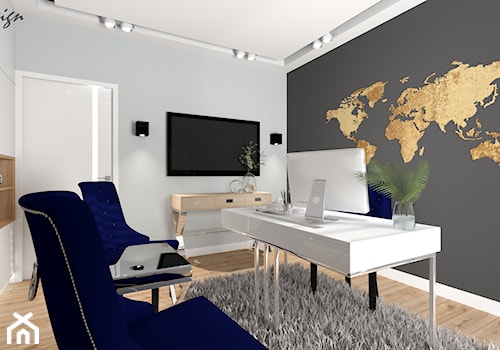 Dom dla dwojga - Śmiechowice - Średnie w osobnym pomieszczeniu niebieskie szare biuro, styl glamour - zdjęcie od MG Design