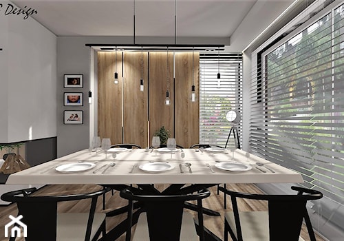 Dom w Lędzinach - Duża biała szara jadalnia w salonie, styl nowoczesny - zdjęcie od MG Design