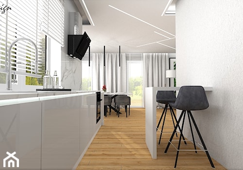 Dom w Walidrogach - Mała otwarta biała z zabudowaną lodówką kuchnia jednorzędowa z oknem, styl nowoczesny - zdjęcie od MG Design