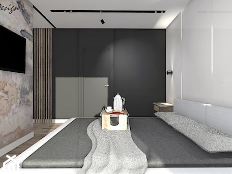 Aranżacje wnętrz - Sypialnia: Dom w Lędzinach - Średnia biała czarna sypialnia, styl nowoczesny - MG Design. Przeglądaj, dodawaj i zapisuj najlepsze zdjęcia, pomysły i inspiracje designerskie. W bazie mamy już prawie milion fotografii!