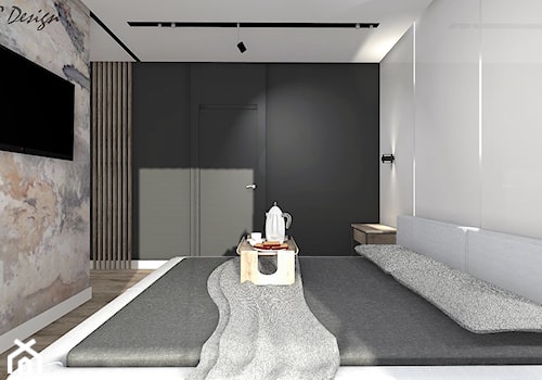 Dom w Lędzinach - Średnia biała czarna sypialnia, styl nowoczesny - zdjęcie od MG Design