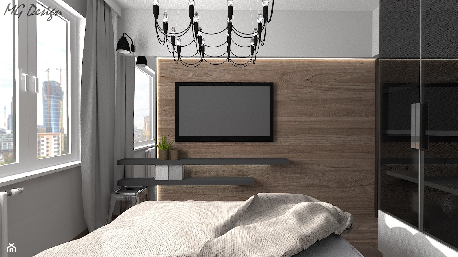 Sypialnia ze ścianą TV - zdjęcie od MG Design - Homebook