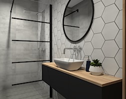 Mała łazienka dla gości z dodatkiem drewna i betonu - zdjęcie od MG Design - Homebook