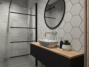 Mała łazienka dla gości z dodatkiem drewna i betonu - zdjęcie od MG Design