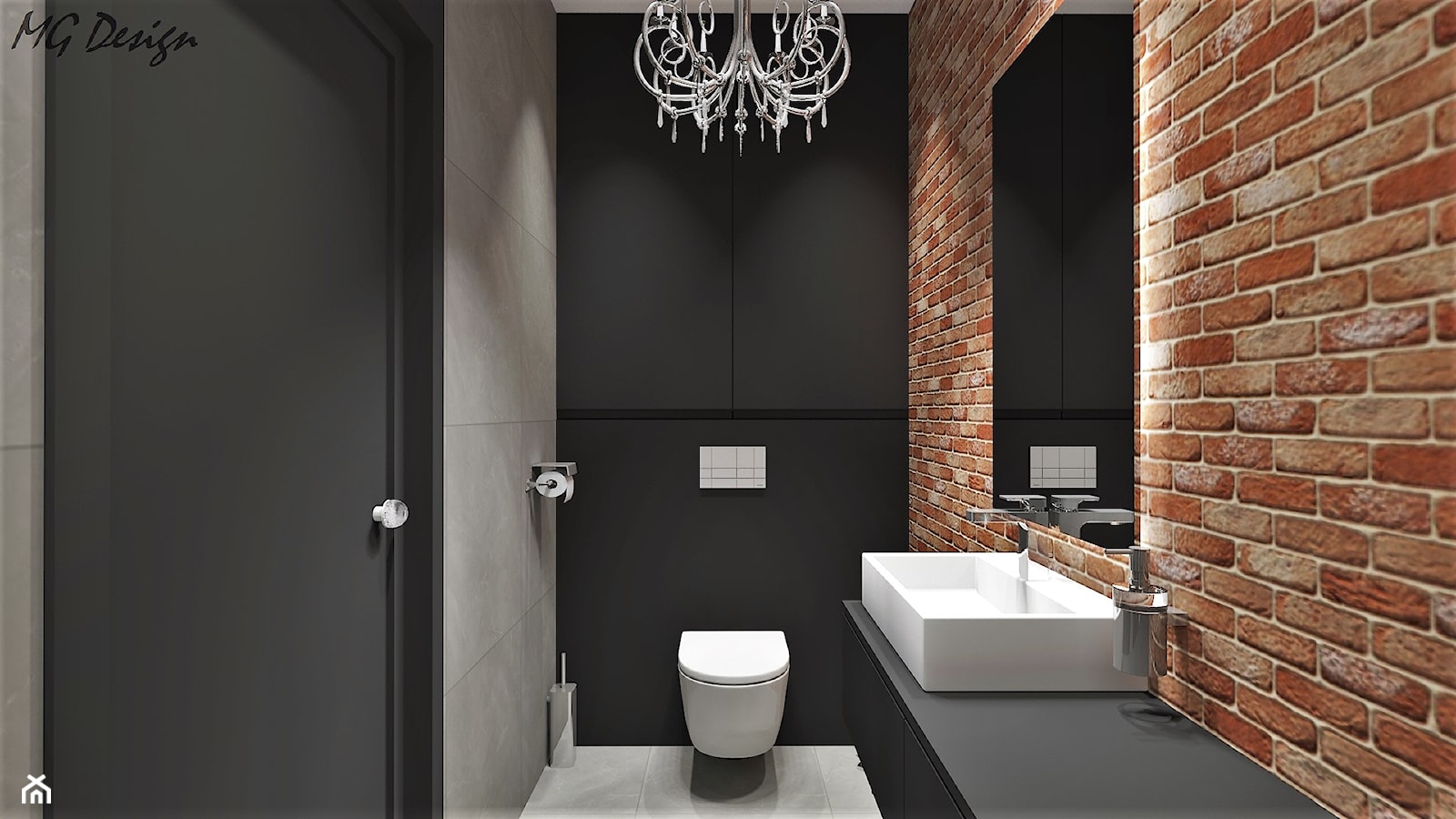 Toaleta ze ścianą ceglaną - zdjęcie od MG Design - Homebook