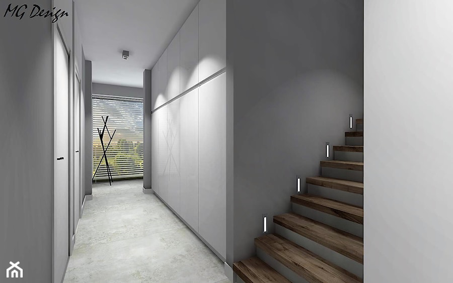 Dom w Lędzinach - Duży z wieszakiem szary hol / przedpokój, styl nowoczesny - zdjęcie od MG Design