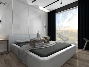 Dom w Lędzinach - Mała czarna szara sypialnia, styl nowoczesny - zdjęcie od MG Design