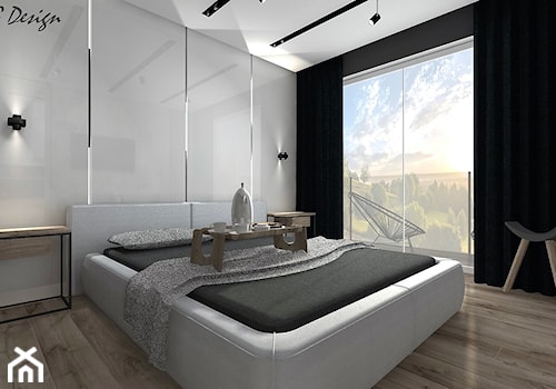 Dom w Lędzinach - Mała czarna szara sypialnia, styl nowoczesny - zdjęcie od MG Design