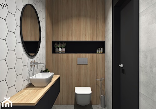 Mała łazienka dla gości z dodatkiem drewna i betonu - zdjęcie od MG Design