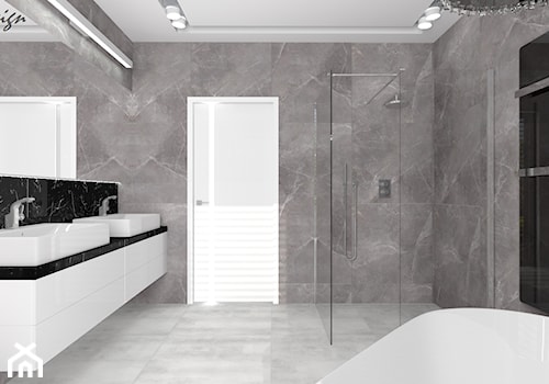Dom dla dwojga - Śmiechowice - Średnia bez okna z lustrem z dwoma umywalkami z punktowym oświetleniem łazienka, styl glamour - zdjęcie od MG Design