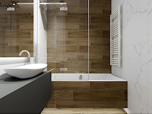 Mala łazienka marmur, drewno, antracyt - zdjęcie od MG Design