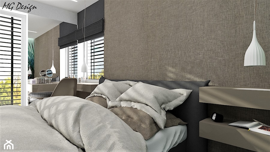 Dom w Warszawie - Średnia biała czarna szara sypialnia, styl nowoczesny - zdjęcie od MG Design