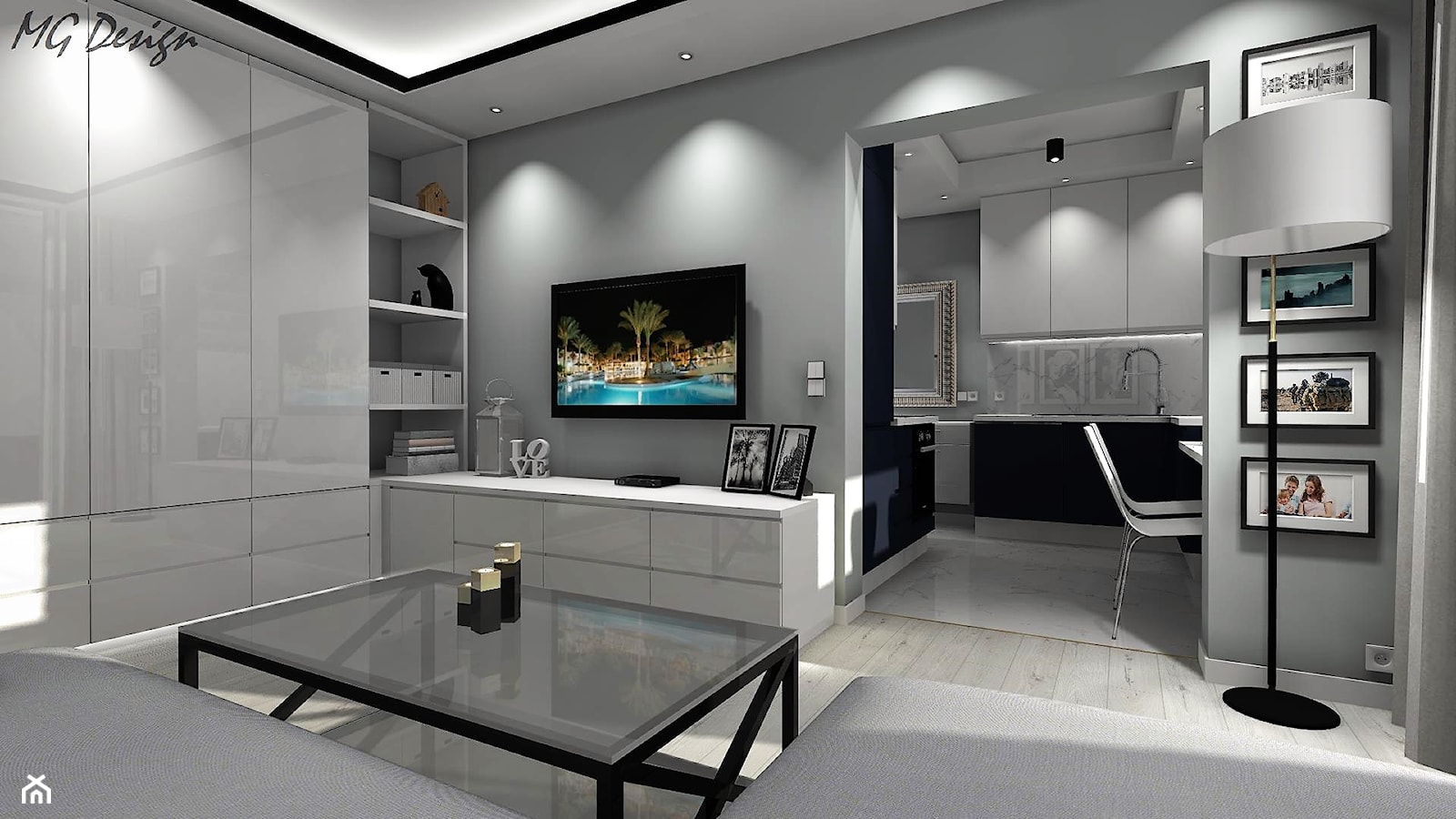 Salon ze ścianą TV - zdjęcie od MG Design - Homebook