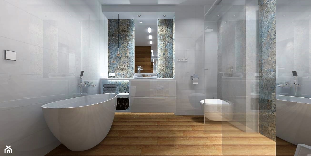 Łazienka 9m2 z użyciem płytki Carpet Vestige - Średnia bez okna z lustrem z punktowym oświetleniem łazienka - zdjęcie od MG Design - Homebook