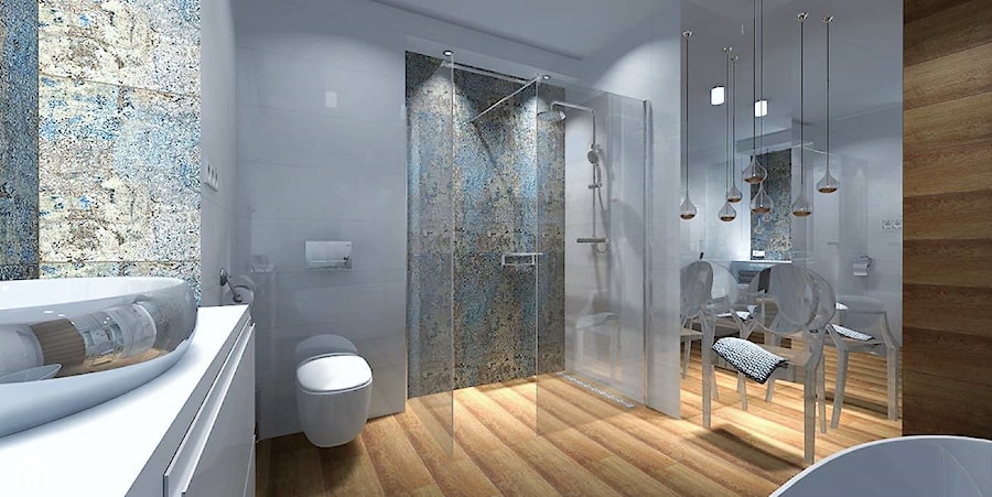 Łazienka 9m2 z użyciem płytki Carpet Vestige - Bez okna z lustrem łazienka - zdjęcie od MG Design
