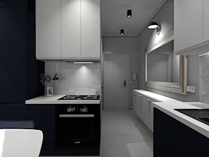 Mieszkanie w kamienicy Lewin Brzeski - Średnia otwarta szara z zabudowaną lodówką z podblatowym zlewozmywakiem kuchnia dwurzędowa z marmurem nad blatem kuchennym z marmurową podłogą, styl nowoczesny - zdjęcie od MG Design