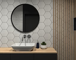 Mała łazienka dla gości z dodatkiem drewna i betonu - zdjęcie od MG Design - Homebook