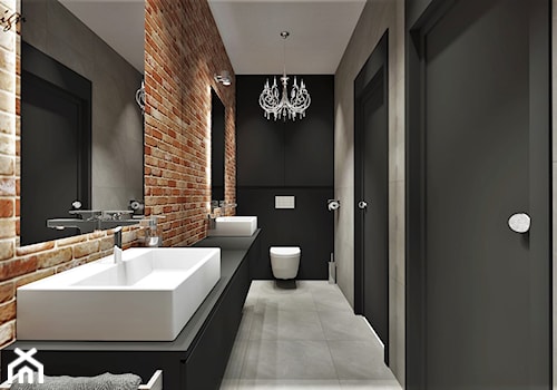 Toaleta ze ścianą ceglaną i lustrzaną - zdjęcie od MG Design
