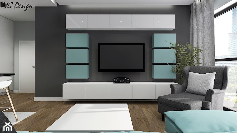 Salon ze ścianą TV Ikea - zdjęcie od MG Design