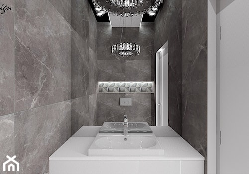 Dom dla dwojga - Śmiechowice - Mała z lustrem z punktowym oświetleniem łazienka, styl glamour - zdjęcie od MG Design