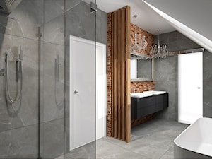 Mieszkanie na poddaszu w Opolskim - Średnia na poddaszu z lustrem z dwoma umywalkami łazienka z oknem, styl glamour - zdjęcie od MG Design