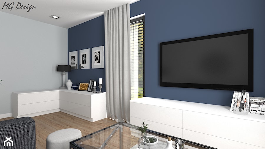 Dom dla dwojga - Śmiechowice - Duża niebieska szara sypialnia, styl glamour - zdjęcie od MG Design