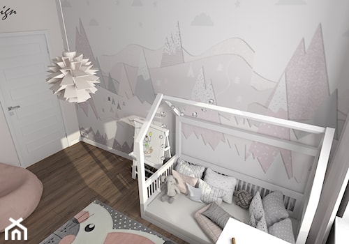 Pokój Dominiki - Średni beżowy biały różowy szary pokój dziecka dla dziecka dla dziewczynki, styl skandynawski - zdjęcie od MG Design