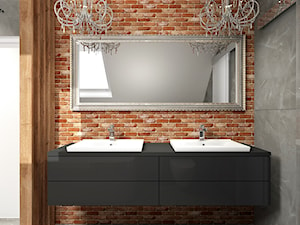 Mieszkanie na poddaszu w Opolskim - Bez okna z lustrem z dwoma umywalkami z marmurową podłogą łazienka, styl glamour - zdjęcie od MG Design