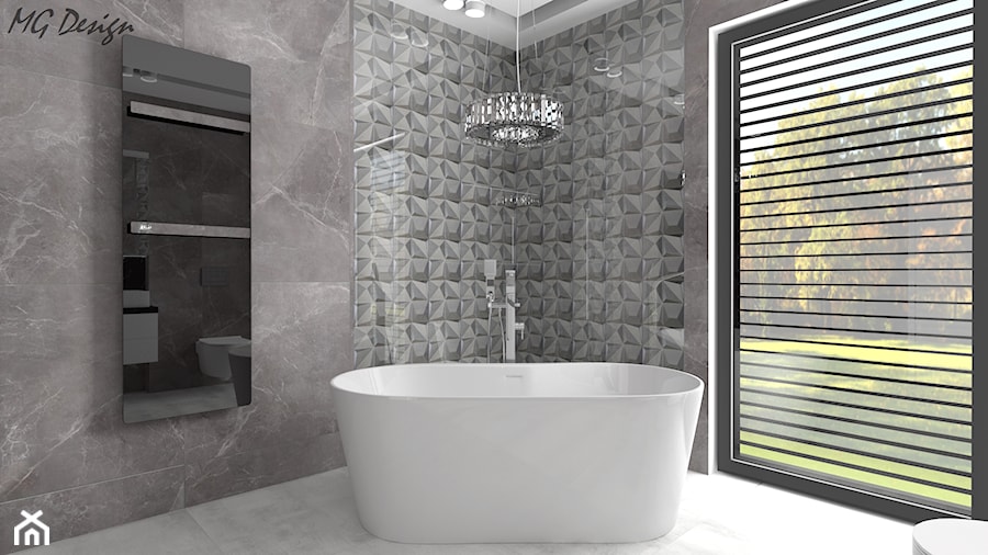 Dom dla dwojga - Śmiechowice - Średnia z lustrem z punktowym oświetleniem łazienka z oknem, styl glamour - zdjęcie od MG Design