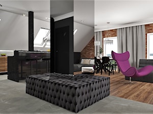 Mieszkanie na poddaszu w Opolskim - Duża otwarta z salonem z kamiennym blatem szara z zabudowaną lodówką kuchnia dwurzędowa z oknem, styl glamour - zdjęcie od MG Design