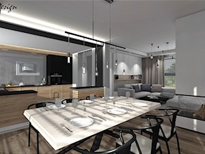 Dom w Lędzinach - Średnia biała szara jadalnia w salonie w kuchni, styl nowoczesny - zdjęcie od MG Design
