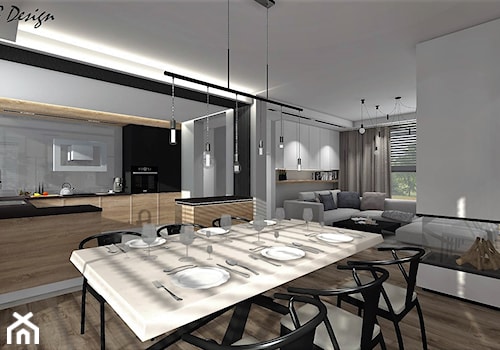 Dom w Lędzinach - Średnia biała szara jadalnia w salonie w kuchni, styl nowoczesny - zdjęcie od MG Design