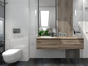 Dom w Lędzinach - Średnia na poddaszu z lustrem łazienka z oknem, styl nowoczesny - zdjęcie od MG Design