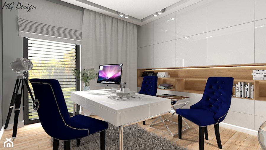 Dom dla dwojga - Śmiechowice - Średnie w osobnym pomieszczeniu białe szare biuro, styl glamour - zdjęcie od MG Design