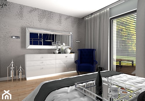 Dom dla dwojga - Śmiechowice - Średnia biała szara sypialnia z balkonem / tarasem, styl glamour - zdjęcie od MG Design