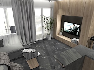 Salon z aneksem kuchennym, ściana z TV - zdjęcie od MG Design