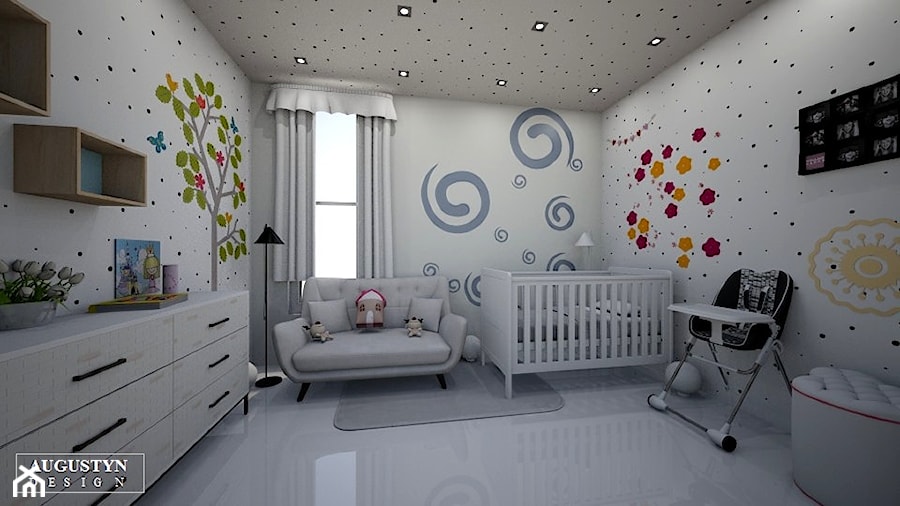 kids room - Duży biały pokój dziecka dla niemowlaka dla chłopca dla dziewczynki, styl tradycyjny - zdjęcie od augustyndesign