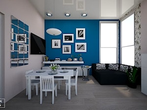 living room - Średni niebieski szary salon z jadalnią, styl tradycyjny - zdjęcie od augustyndesign
