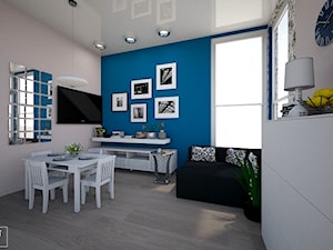 living room - Średni niebieski szary salon z jadalnią, styl tradycyjny - zdjęcie od augustyndesign