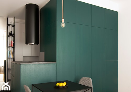 Kawalerka w zabytkowej kamienicy - Mała biała zielona jadalnia w kuchni, styl nowoczesny - zdjęcie od DEMBOWSKA / JAGIEŁŁO studio architektury