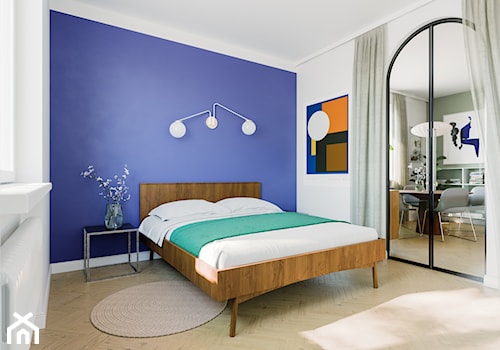 Mieszkanie w krakowskiej Nowej Hucie - Średnia biała niebieska sypialnia, styl nowoczesny - zdjęcie od one desk